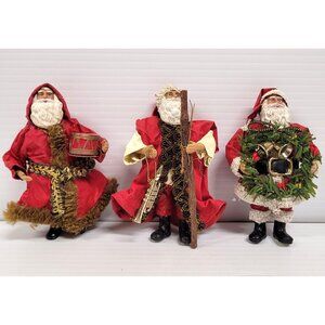 Paper Mache Santa's Set of 3 Christmas Decor Village 4 3/4'' Standing Victorian